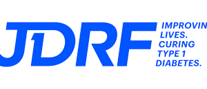 JDRF logo in blue with the slogan "Improving Lives. Curing Type 1 Diabetes.