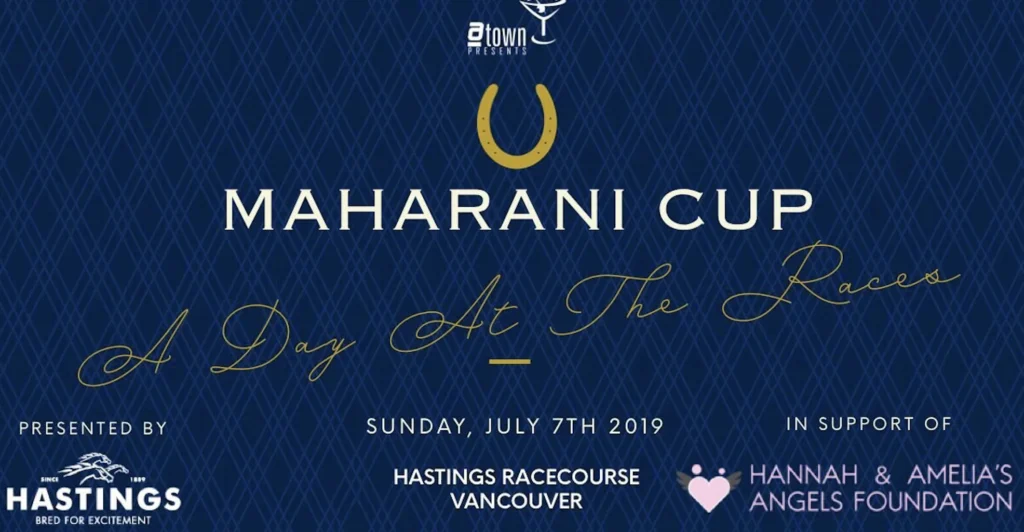 Event banner for the Maharani Cup "A Day At The Races," presented by Hastings Racecourse in support of Hannah & Amelia's Angels Foundation.
